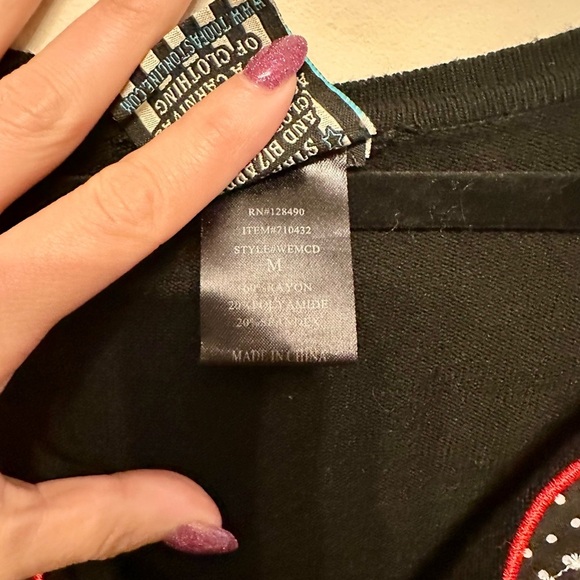 Too Fast Black and Red & Black Sugar Skull Cardigan Sweater Medium - Picture 2 of 5